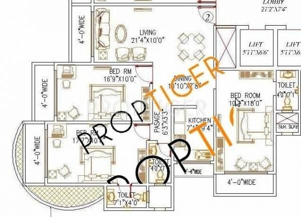 Kamala Roop Nagar Floor Plan (3BHK+3T)
