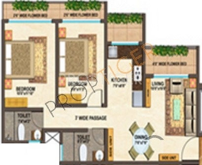 Kumar Urban Kul Tangrine Floor Plan (2BHK+2T)