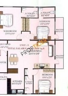 Sai Sreenidhi Kaveri Shelters Floor Plan (3BHK+3T)