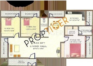 Reputed Builder Hari Nivas Paradise Floor Plan (3BHK+3T)