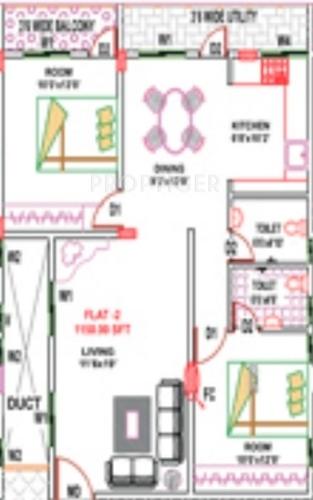 KBN Pleasant Paradise (2BHK+2T (1,050 sq ft) 1050 sq ft)