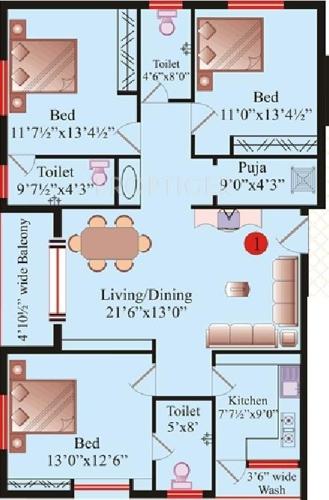 Kalyan Kalyans Sreelakshmi Golden Edifice (3BHK+3T (1,644 sq ft)   Pooja Room 1644 sq ft)