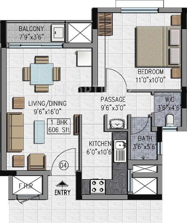 Adroit District S (1BHK+1T (606 sq ft) 606 sq ft)
