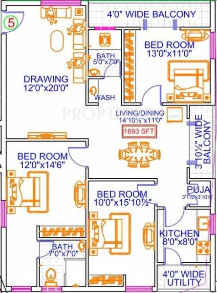 Legend Anthem (3BHK+2T (1,693 sq ft)   Pooja Room 1693 sq ft)