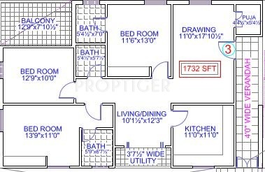Legend Tulips (3BHK+3T (1,732 sq ft) Pooja Room 1732 sq ft) Legend Tulips (3BHK+3T (1,732 sq ft) Pooja Room 1732 sq ft)