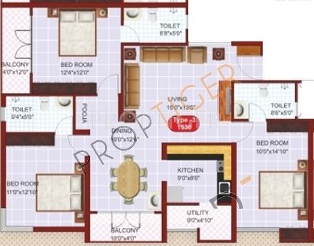 Scion Luxore Apartments (3BHK+3T (1,530 sq ft)   Pooja Room 1530 sq ft)