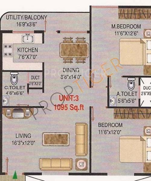 i1 Siri Indus (2BHK+2T (1,025 sq ft) 1025 sq ft)