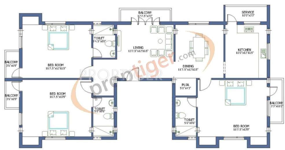 Firm Pankaja Floor Plan (3BHK+3T + Pooja Room)