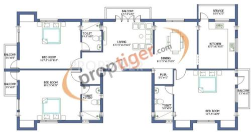 Firm Pankaja Floor Plan (3BHK+3T + Pooja Room)