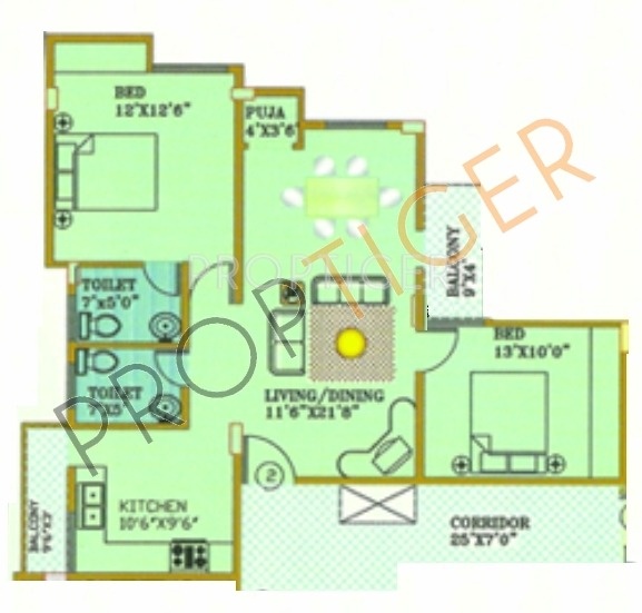 Sreenidhi Developers Sreenidhi Paradise Floor Plan (2BHK+2T + Pooja Room)