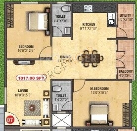 BM BM Silver Oaks (2BHK+2T (1,017 sq ft) 1017 sq ft)