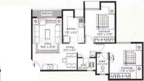 Metro Construction Company Metro Tulsi Heights Floor Plan (2BHK+2T)