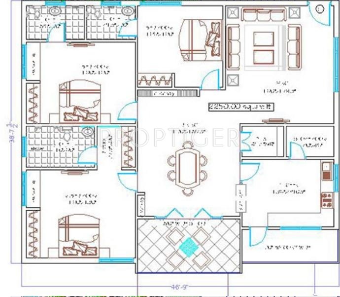 Anuhar Castle Floor Plan (3BHK+3T)