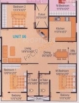 Floor Plan (3BHK+2T) Nishitas Siri Prestine Floor Plan (3BHK+2T)