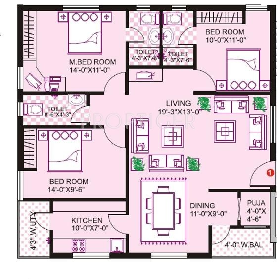 Gauthami Sree Soudham (3BHK+3T (1,480 sq ft)   Pooja Room 1480 sq ft)