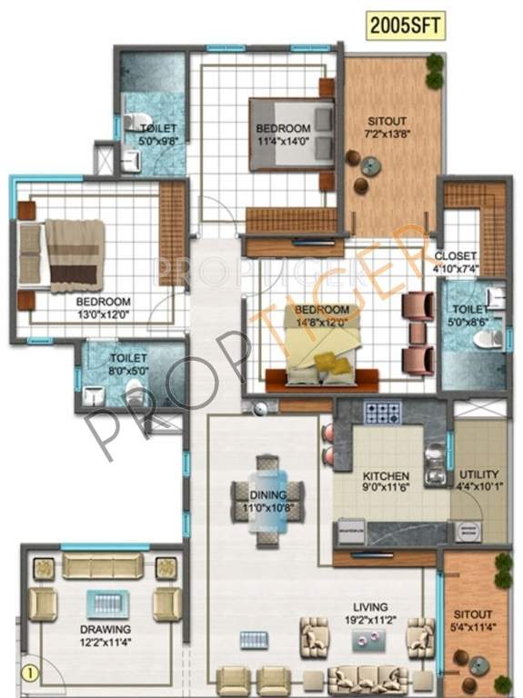 DSR Sunrise Towers (3BHK+3T (2,005 sq ft) 2005 sq ft)