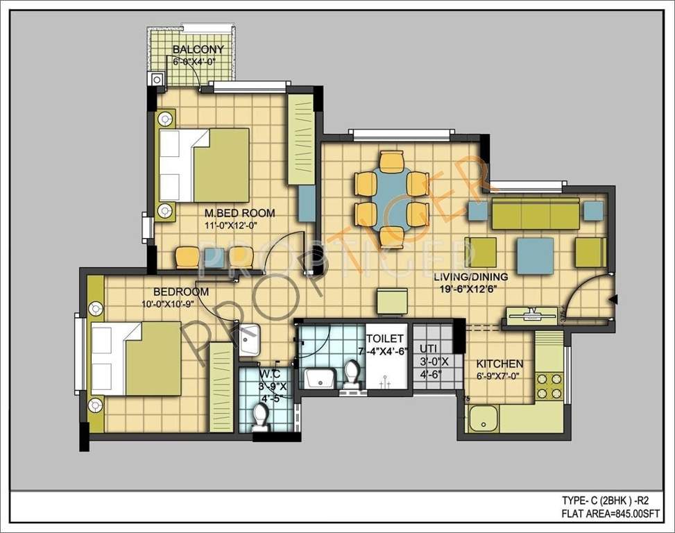 Provident Welworth City (2BHK+2T (845 sq ft) 845 sq ft)