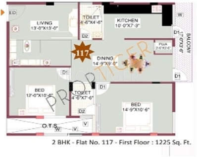 Mars Enclave (2BHK+2T (1,225 sq ft)   Pooja Room 1225 sq ft)
