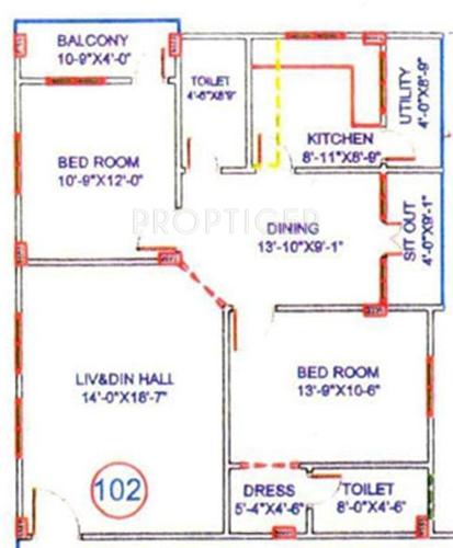 View Fern Heights (2BHK+2T (1,234 sq ft) 1234 sq ft)