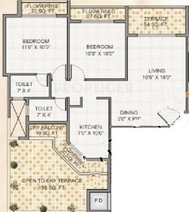 Vankvanis Builders Vankvanis Residency Floor Plan (2BHK+2T)