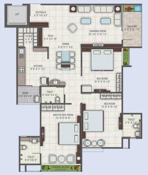 JP Iscon Riverside (3BHK+3T (2,400 sq ft)   Pooja Room 2400 sq ft)