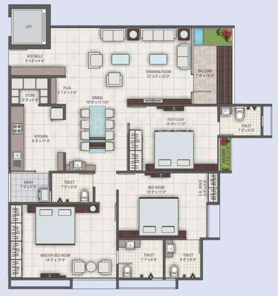 JP Iscon Riverside (3BHK+4T (2,435 sq ft)   Pooja Room 2435 sq ft)