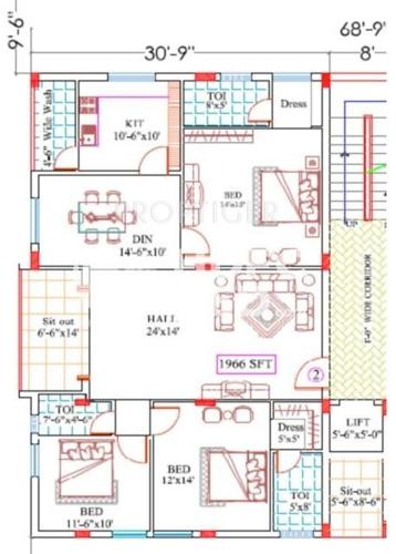 Vamsiram Jyothi Springs (3BHK+3T (1,966 sq ft) 1966 sq ft)