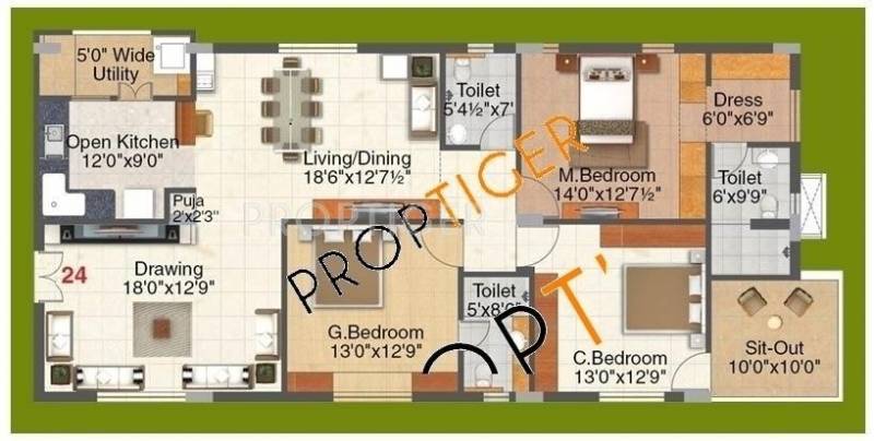 Pranava Lotus Park (3BHK+3T (1,856 sq ft)   Pooja Room 1856 sq ft)