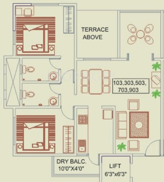 Darvesh Jasmine Floor Plan (2BHK+2T)