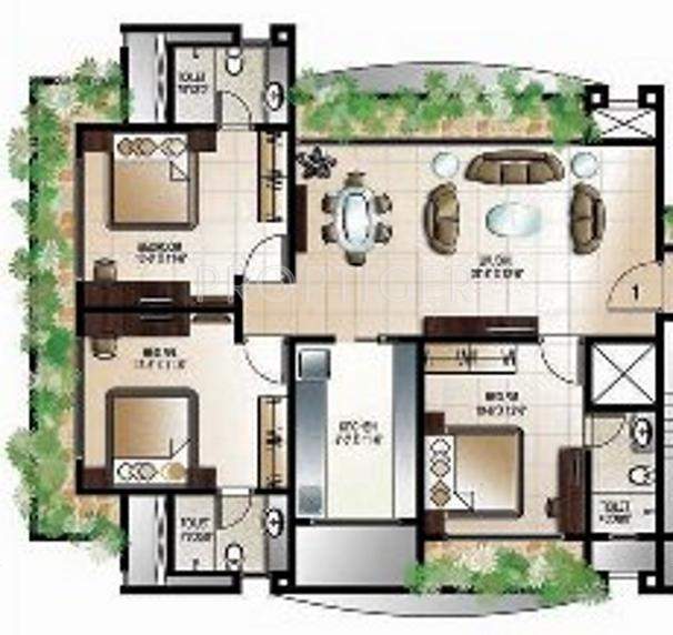 Ekta World Park Vista Floor Plan (3BHK+3T)