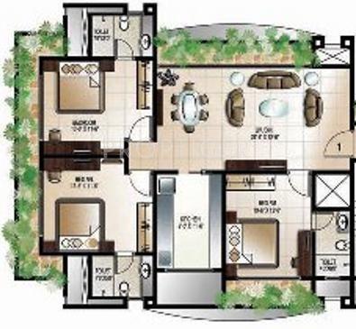 Ekta World Park Vista Floor Plan (3BHK+3T)