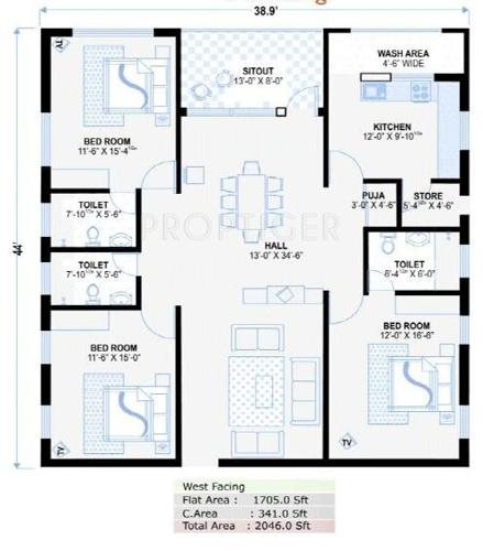 Anil Sri Vishnus Grande Vista (3BHK+3T (2,046 sq ft)   Pooja Room 2046 sq ft)