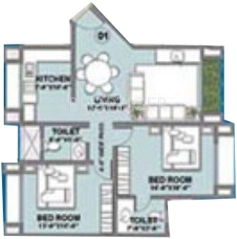 GHP Excel Tower Floor Plan (2BHK+2T)