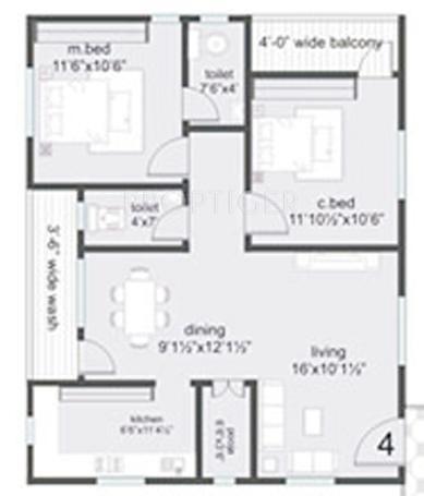 Abhinandana Sai Srinivasa Towers (2BHK+2T (1,085 sq ft)   Pooja Room 1085 sq ft)