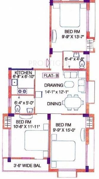 Floor Plan (3BHK+3T) Goldwin Group Jubilee Niket Floor Plan (3BHK+3T)