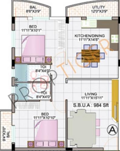 Vishwas Bawa Vishwas Olive Floor Plan (2BHK+2T)