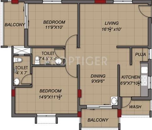 VGS Sai Dhan (2BHK+2T (1,195 sq ft)   Pooja Room 1195 sq ft)