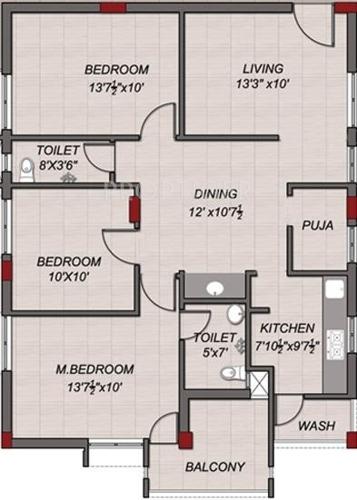 VGS Sai Dhan (3BHK+2T (1,350 sq ft)   Pooja Room 1350 sq ft)