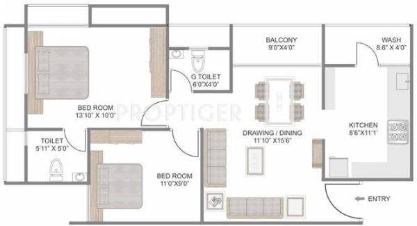 Sangath Bliss (2BHK+2T (1,350 sq ft) 1350 sq ft)