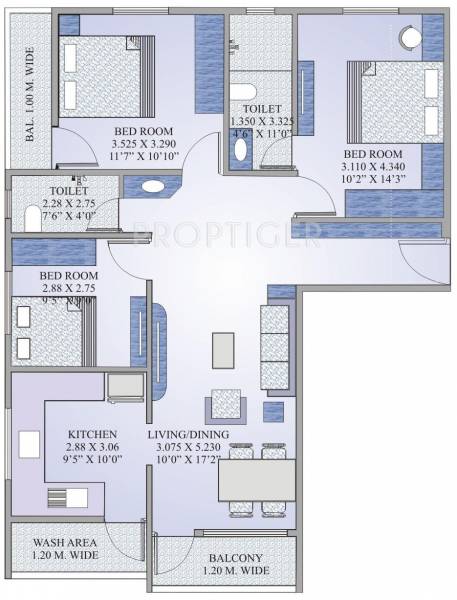 Nanis Buildcon Vedant Shine Floor Plan (3BHK+2T)