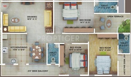 Green Amans Ornate (3BHK+3T (1,325 sq ft) 1325 sq ft)