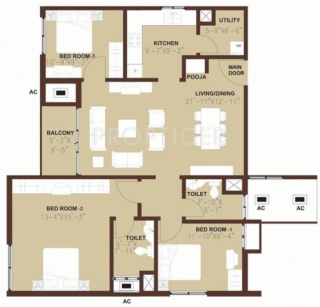 Arun Estancia (3BHK+2T (1,510 sq ft)   Pooja Room 1510 sq ft)