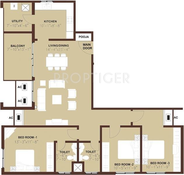 Arun Estancia (3BHK+2T (1,735 sq ft)   Pooja Room 1735 sq ft)