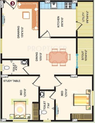 Shri Krishna Royale (2BHK+2T (1,053 sq ft) 1053 sq ft)