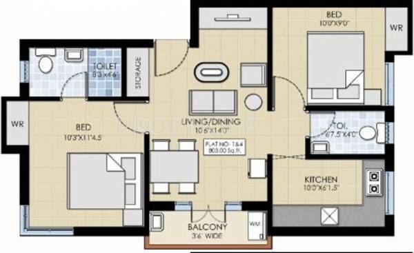 Selvaganesh Vasudev I (2BHK+2T (803 sq ft) 803 sq ft)