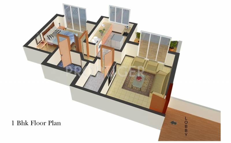 Charms Charms Heritage Floor Plan (1BHK+2T)