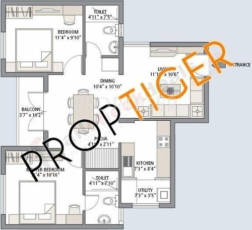 Emaar The Avenues (2BHK+2T (986 sq ft)   Pooja Room 986 sq ft)