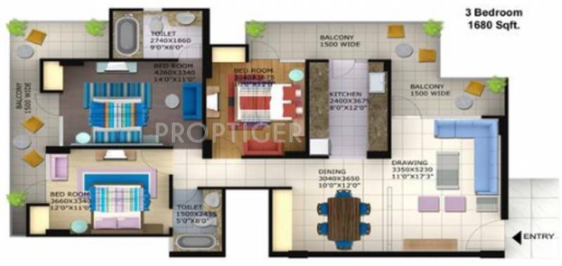  Foster Heights (3BHK+2T (1,680 sq ft) 1680 sq ft)