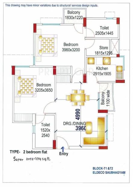 Eldeco Saubhagyam (2BHK+2T (1,014 sq ft) 1014 sq ft)