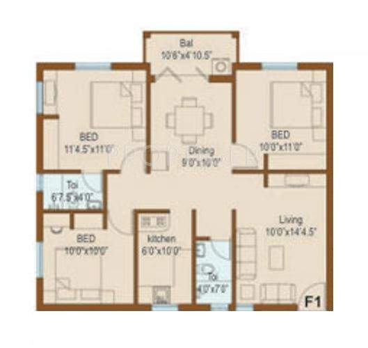 Rajarathnam Royal Grande (3BHK+2T (1,070 sq ft) 1070 sq ft)